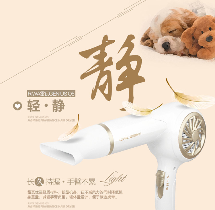 
                                        雷瓦(RIWA) 电吹风机 家用1200W茉莉清香 白色Q5 送女友生日礼物                