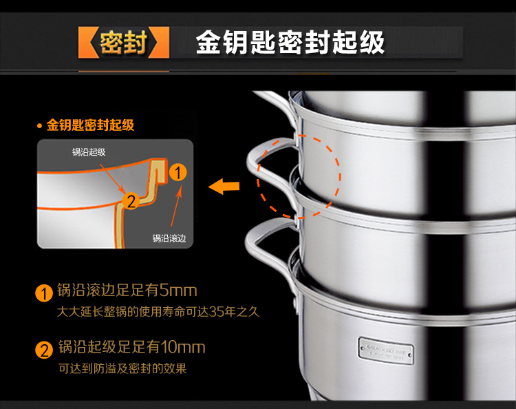 金钥匙（GOLDEN KEY）蒸锅28cm 铁金刚三层不锈钢蒸笼GK-28T7F
