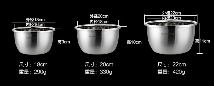 
                                        金钥匙（GOLDEN KEY）调料盆三件套 不锈钢汤盆套装 GK-B4-A                