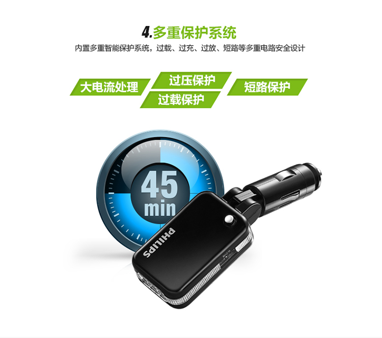 
                                        飞利浦 DLP2017 双USB 车载充电器负离子发生器二合一（车充+负离子氧吧）5V/2.1A 黑色 有空气净化功能                