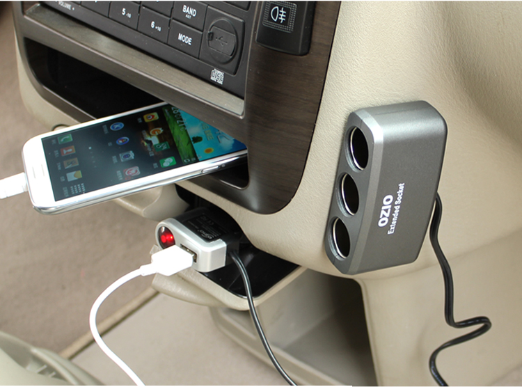 奥舒尔 汽车车载充电器电源插座 一分三点烟器 带usb ef31