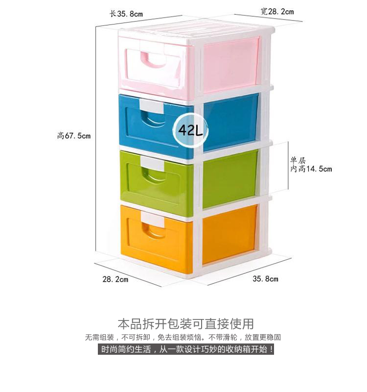 
                                        禧天龙Citylong 塑料收纳柜储物柜抽屉式儿童衣物整理柜 四层彩色42L 0227                
