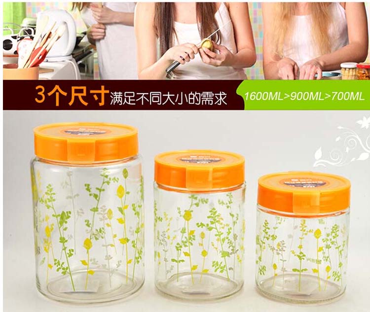 
                                        【京东超市】振兴 YH5885 印花玻璃密封罐900ml                