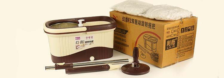 
                                        
                                                                                利临 F2咖啡色双驱动免手洗干湿两用旋转拖把桶家用拖布桶旋转自动甩水墩布（送原装头）                