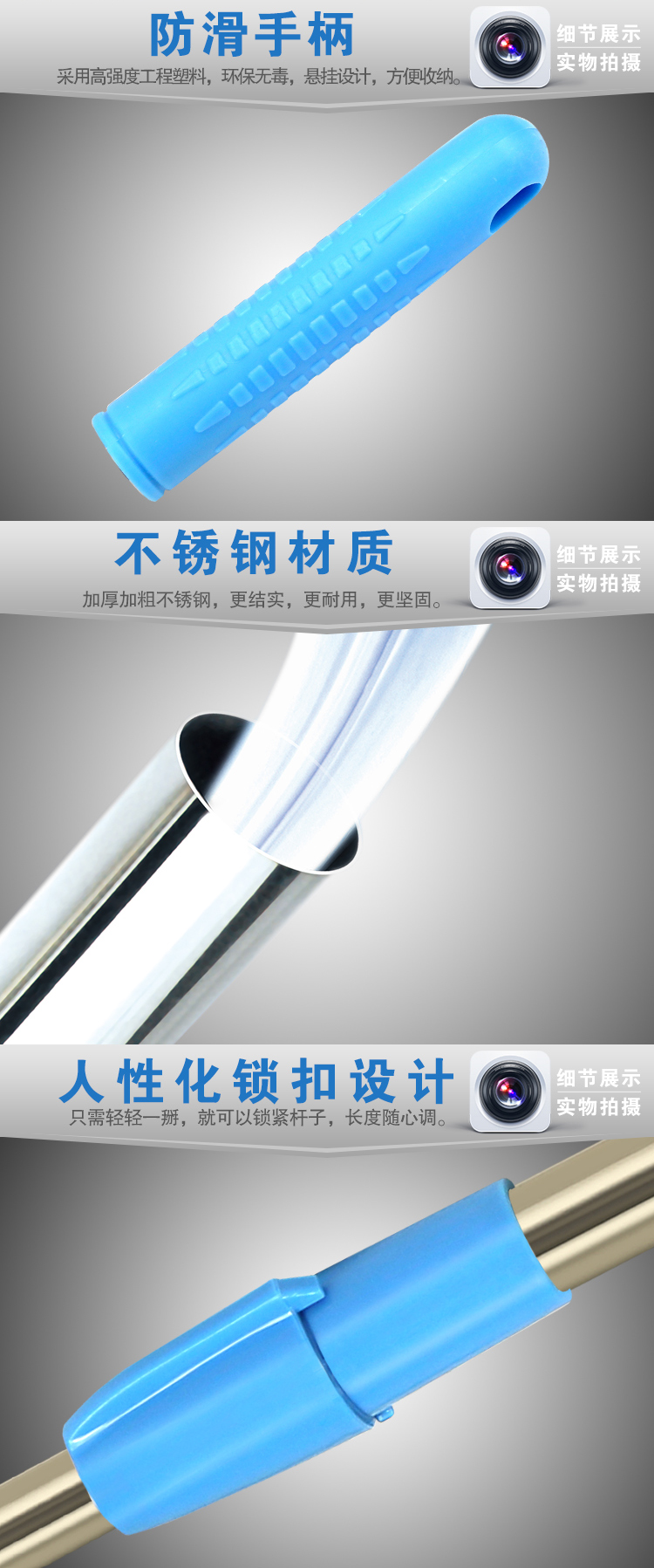 
                                        
                                                                                利临 旋转拖把杆带圆盘加粗通用手压自动甩水圆盘拖把杆替换配件套装不带桶(送2个原装旋转拖把头)                
