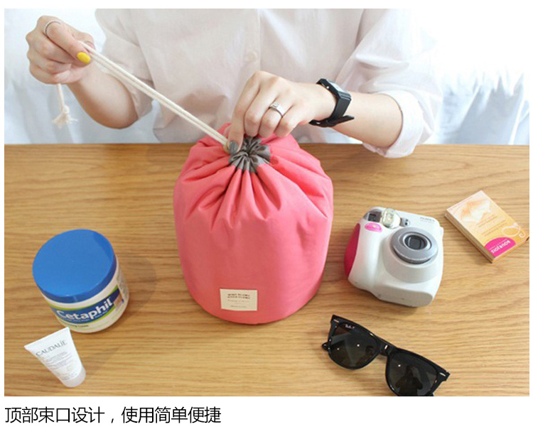 
                                        
                                                            空间优品 桶式旅行大容量化妆包 多功能洗漱收纳包 玫红                
