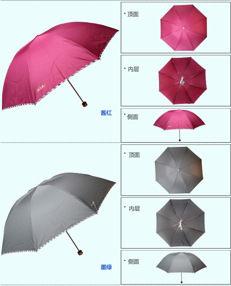 
                                        
                                                            天堂伞 三折晴雨伞碰击布拒氺男女经典商务伞57cm*8骨 307E4#包边兰灰                