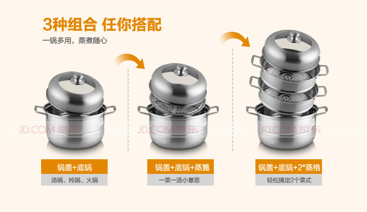 九阳（Joyoung）蒸锅28cm大蒸霸系列高拱锅盖不锈钢锅具三层ZGG2802