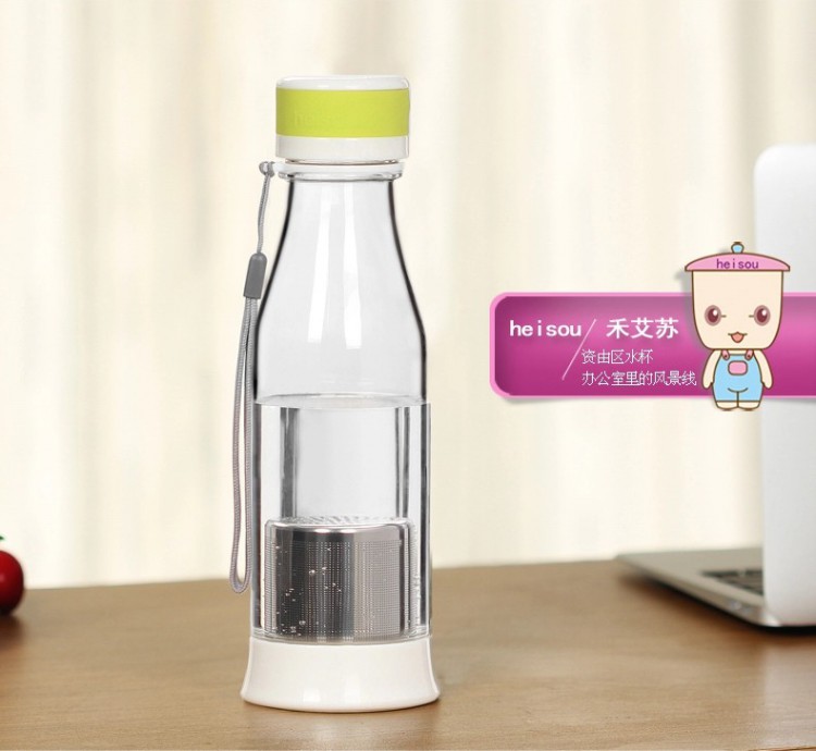 heisou 防漏简约随手杯560ml 便携塑料带茶漏杯 KG389 日光橙