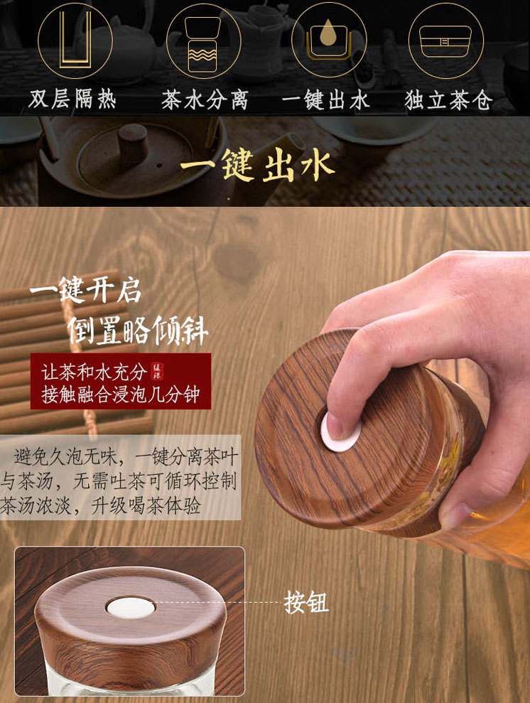绿珠lvzhu 400ml玻璃杯双层防烫茶水分离 男女士便携办公泡茶杯B656