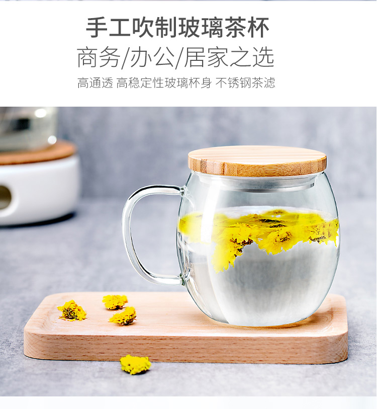 佳佰 500ml办公茶杯 纯手工吹制加厚高硼硅耐热透明玻璃杯子