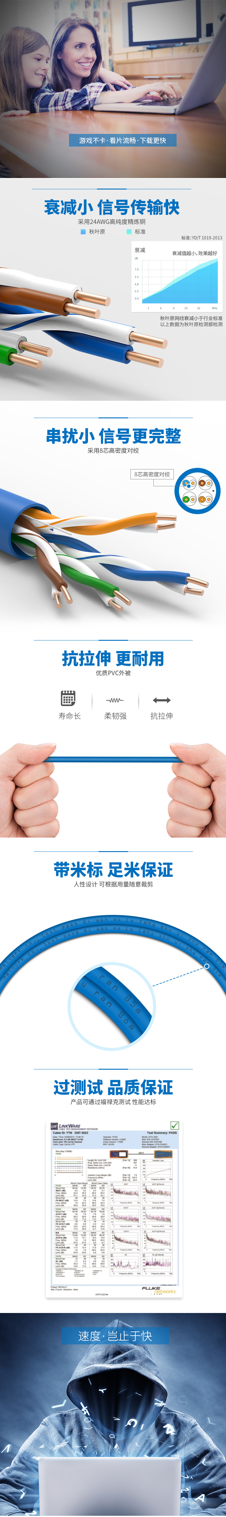 秋叶原（CHOSEAL）原装超五类网线 非屏蔽 纯铜线芯 高...-京东