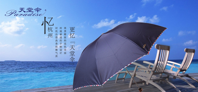 
                                        
                                                            天堂伞 三折晴雨伞碰击布拒氺男女经典商务伞57cm*8骨 307E4#包边兰灰                
