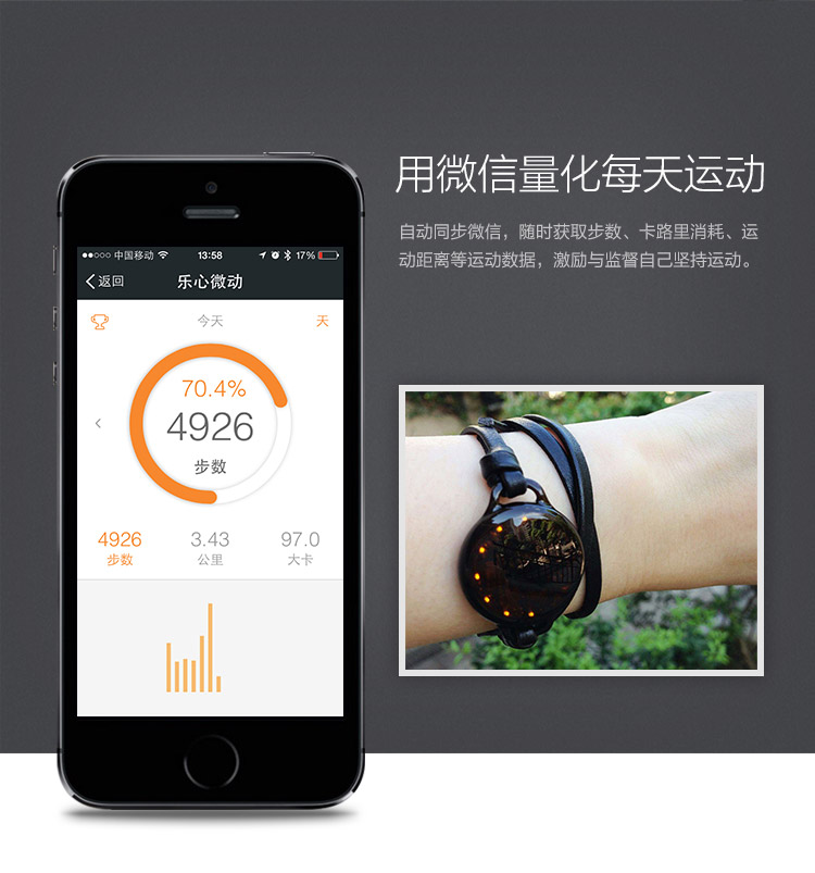 
                                        乐心 BonBon  智能手环 时尚百搭 运动手环 计步器 微信朋友圈运动PK 微信互联                