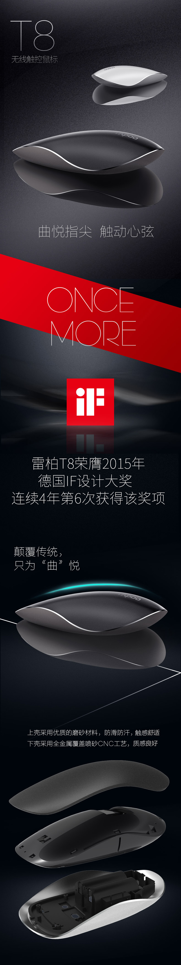 雷柏（Rapoo）T8 无线触摸鼠标 白色
