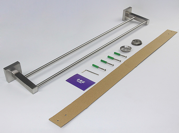 护家 斯柯不锈钢浴室挂件双杠毛巾架毛巾杆