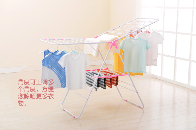 
                                        
                                        日益新 晾衣架 衣架 翼型落地折叠阳台室内晒衣架 免安装多用途婴儿尿布衣架子 粉色 RYX-02-002B                