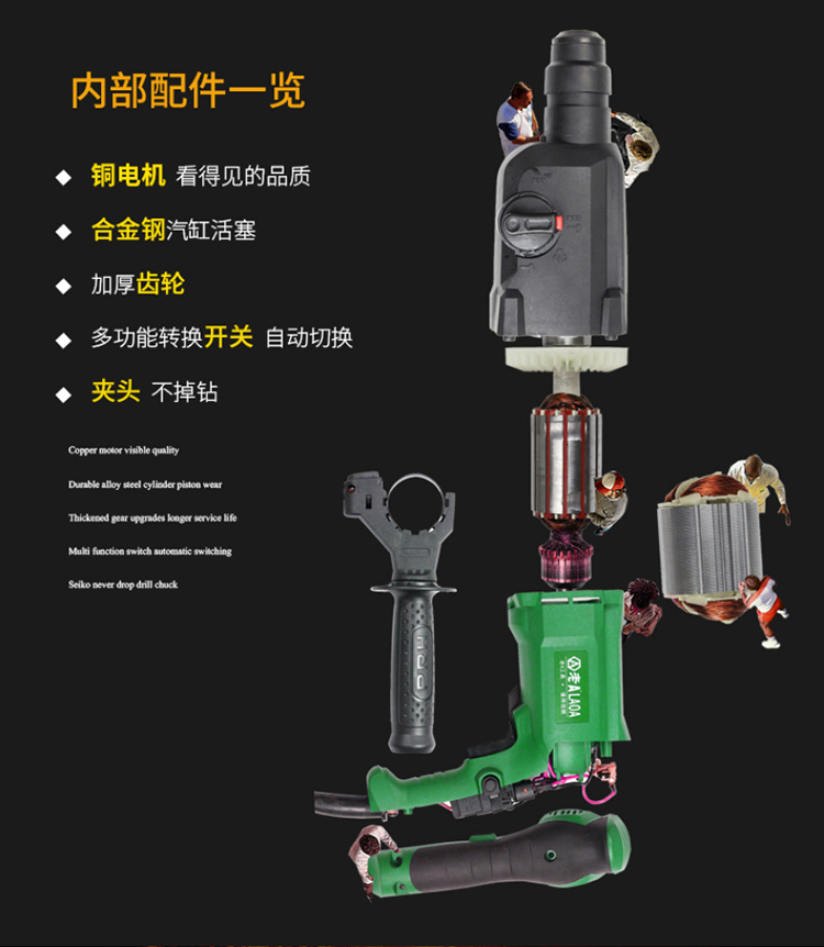 老a(laoa)电锤电镐电钻三功能轻型冲击钻套装la414024原厂标配
