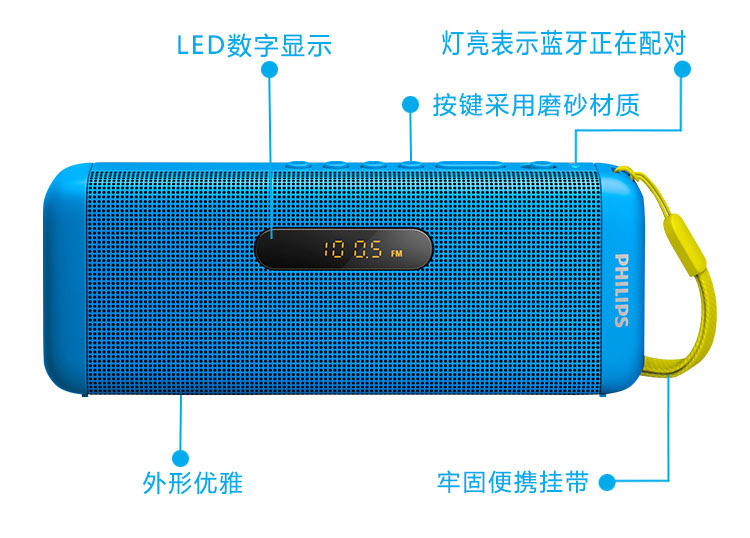 
                                        飞利浦（PHILIPS）SD700 无线蓝牙双喇叭插卡音箱 兼容苹果/三星/电脑 MP3播放器 户外便携 FM收音机 蓝色                