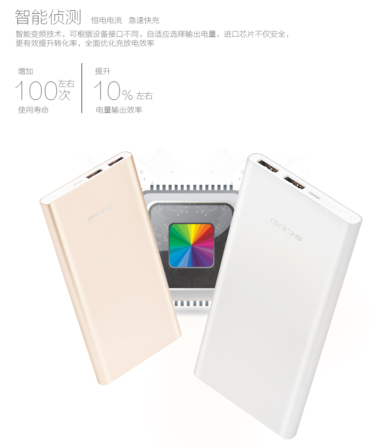 
                                        【品质联盟】 飞毛腿 10000毫安 聚合物 双USB输出 M105 移动电源/充电宝香槟金 充电套装                