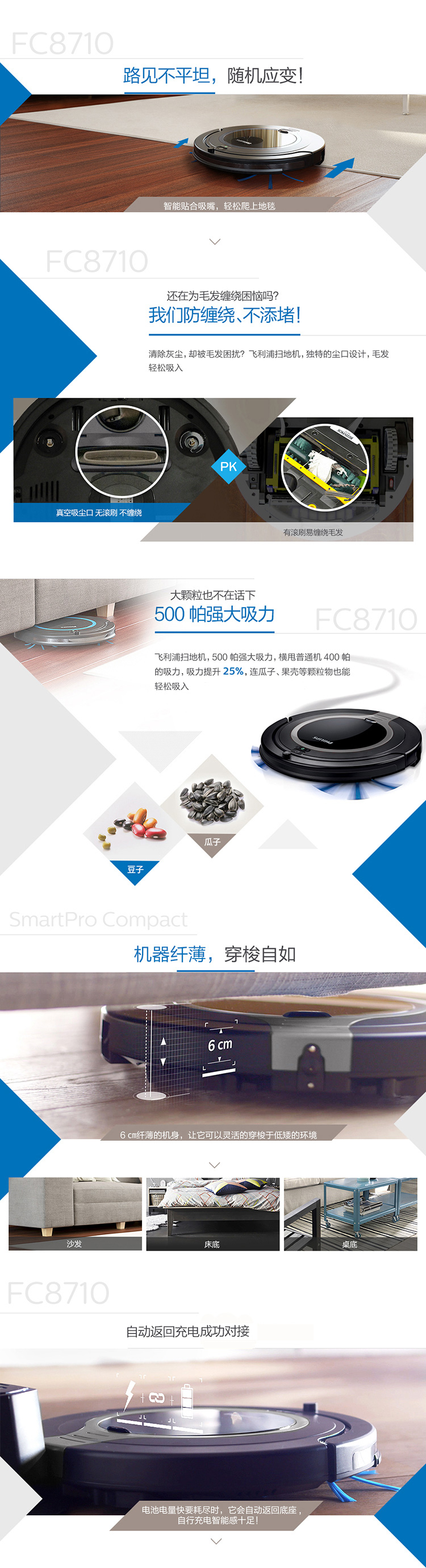 飞利浦（PHILIPS）FC8710/81 智能扫地机器人 超薄超续航 吸尘器