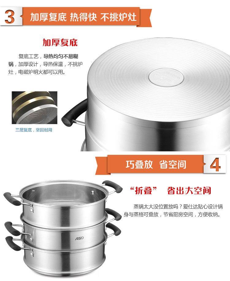 
                                        
                                        爱仕达 28CM优质304不锈钢三层蒸锅LV1528 电磁炉通用蒸锅蒸格                