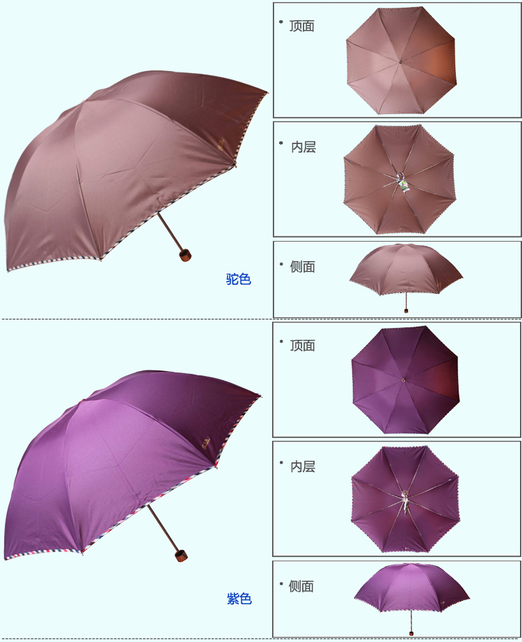 
                                        
                                                            天堂伞 三折晴雨伞碰击布拒氺男女经典商务伞57cm*8骨 307E4#包边兰灰                