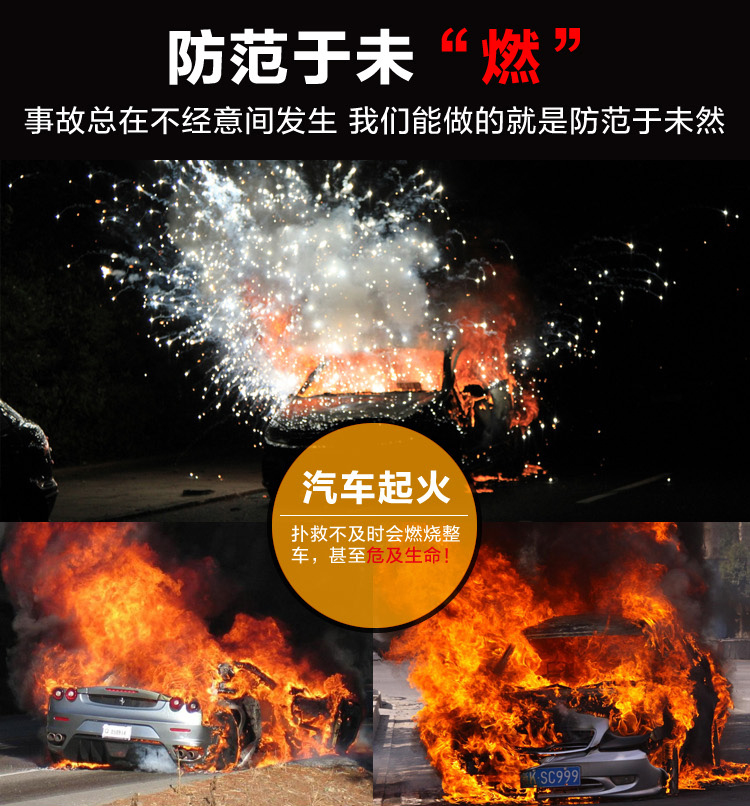 
                                        汽车灭火器 车载灭火器 家用车用干粉灭火器 汽车安全用品 大火苗-黑色单瓶520g                