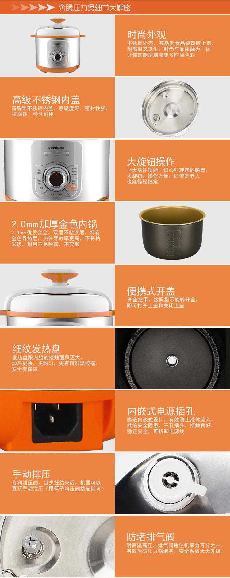 
                                        奔腾（POVOS）电压力锅高压锅无水焗高压电饭锅6L LJ652                