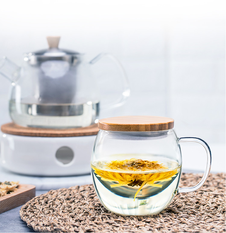 佳佰 500ml办公茶杯 纯手工吹制加厚高硼硅耐热透明玻璃杯子