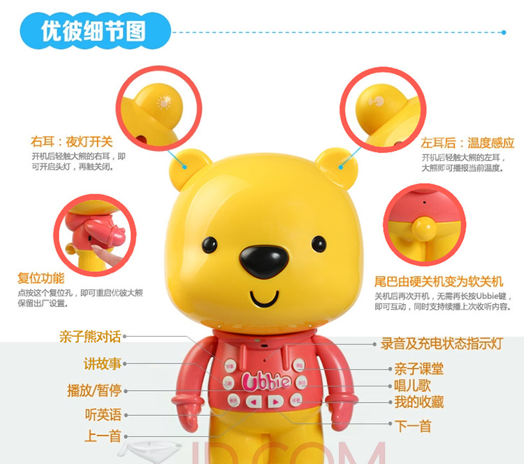 
                                        【京东超市】优彼亲子熊学前家教机三代 优比宝贝家ubbie小熊早教机故事机 语音互动优彼熊玩具 手机APP遥控                