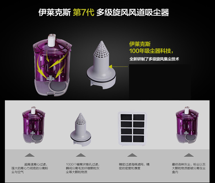伊莱克斯（Electrolux） 吸尘器Z1880 家用 卧式 无尘袋 真空