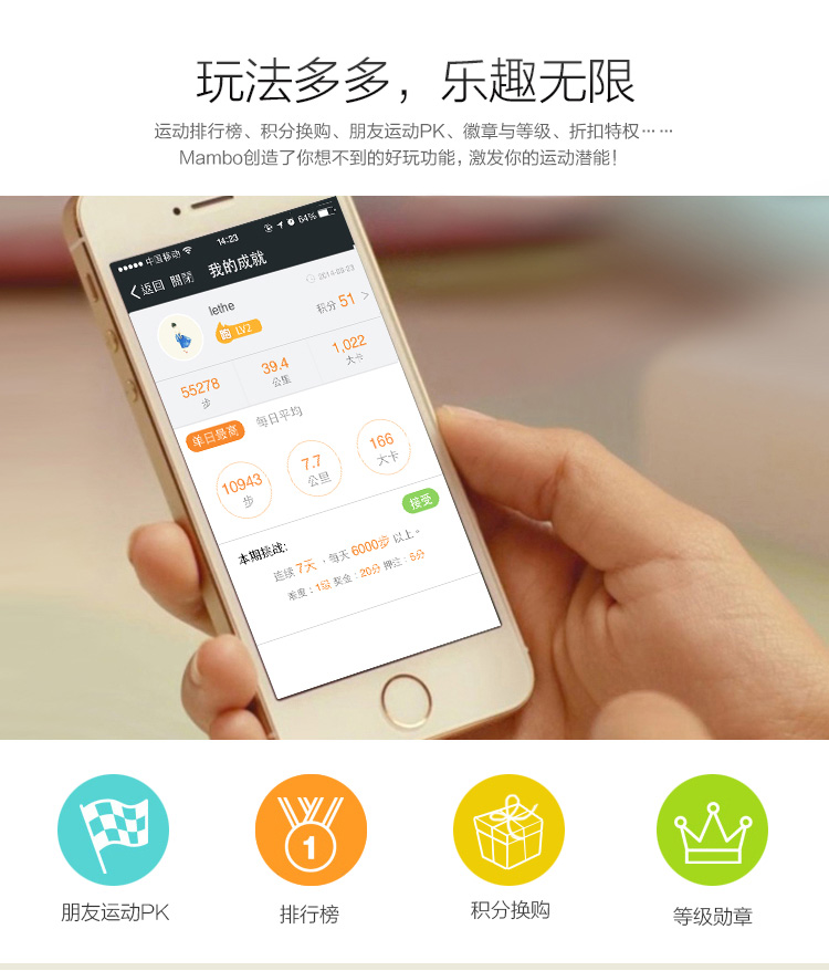 
                                        乐心 MAMBO 智能手环 来电提醒 来电显示 睡眠监测 计步 防水 专业运动手环 微信互联 标准腕带版                