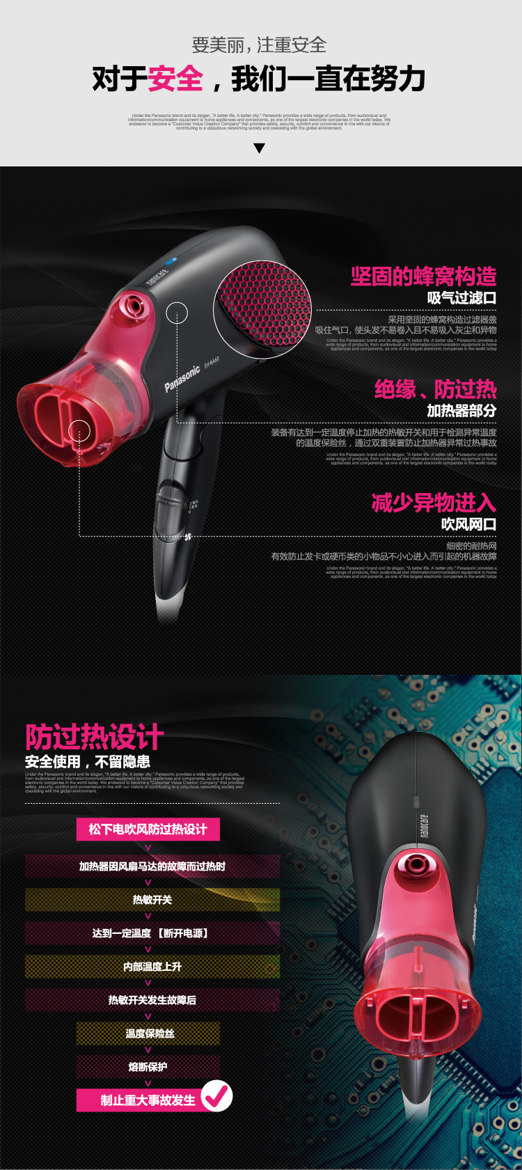 
                                        松下（Panasonic）电吹风机 家用大功率速干 纳米水离子 恒温护发 EH-NA60                