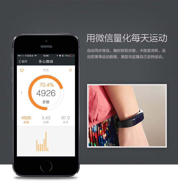 
                                        乐心 MAMBO 智能手环 来电提醒 来电显示 睡眠监测 计步 防水 专业运动手环 微信互联 标准腕带版                