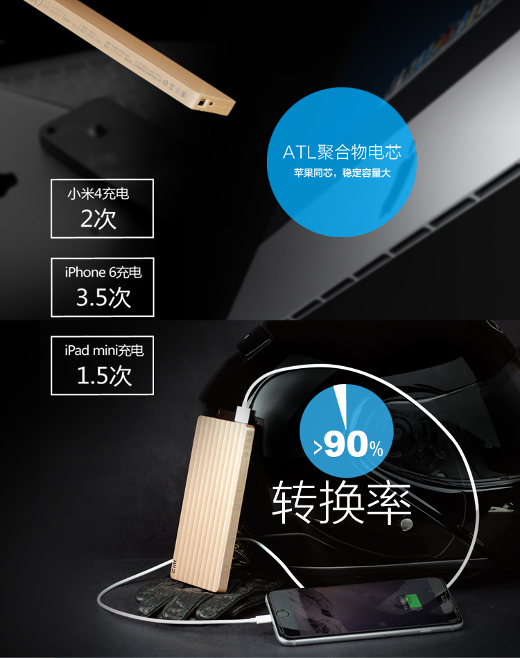 ZMI 10000毫安 移动电源/充电宝 聚合物  紫米电子 PB810 金色