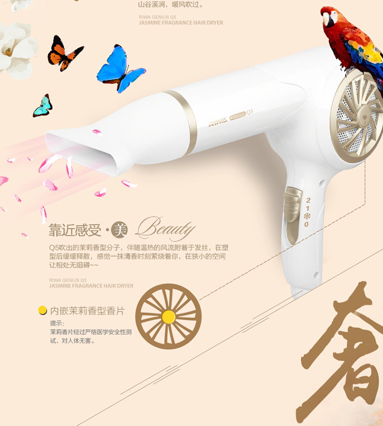
                                        雷瓦(RIWA) 电吹风机 家用1200W茉莉清香 白色Q5 送女友生日礼物                
