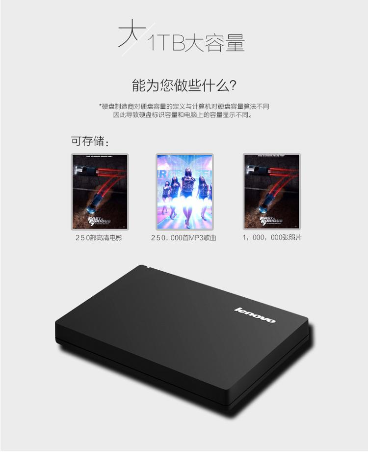 
                                        
                                                            联想（Lenovo） 移动硬盘1T USB3.0高速传输便携 NAS外接硬盘 F308 2.5英寸黑色（新老包装随机发货）                