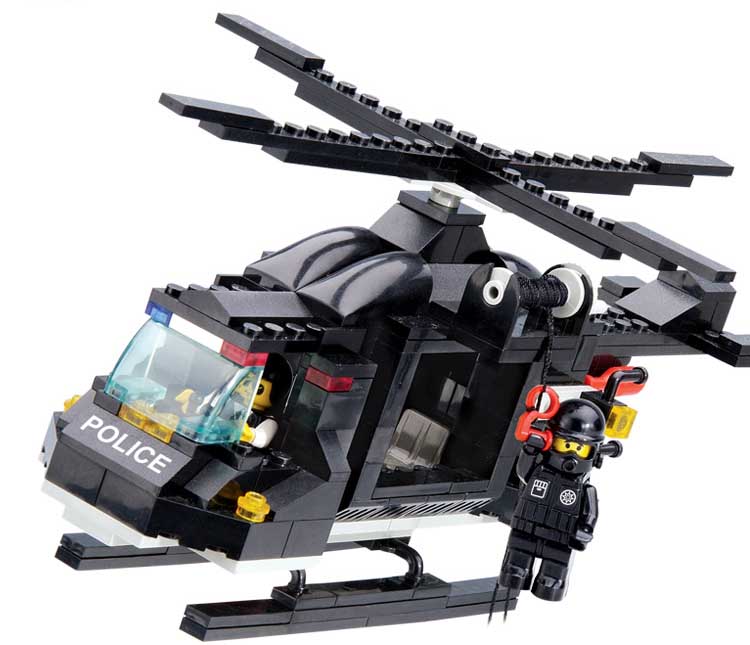 小鲁班 积木拼插玩具 防爆特警 多用途直升机拼插模型 219块积木 m38