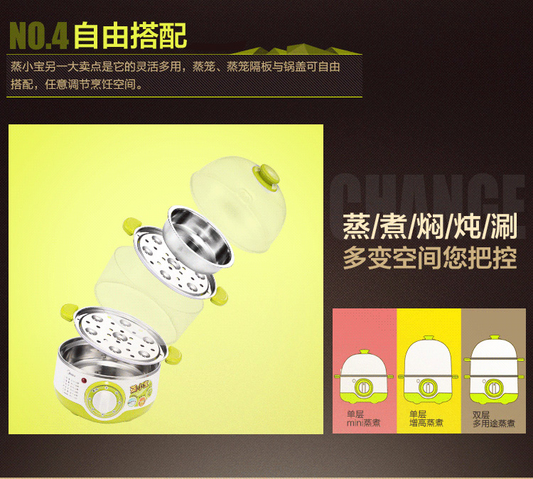
                                        美的（Midea）煮蛋器SYH18-2A 家用早餐机 多用电蒸锅 智能防干烧                