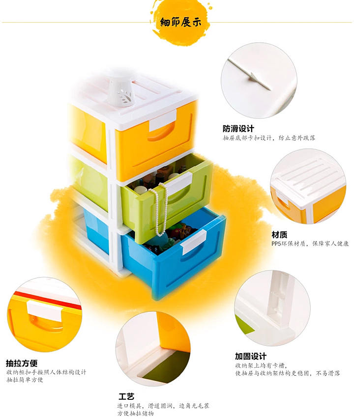 
                                        禧天龙Citylong 塑料收纳柜储物柜抽屉式儿童衣物整理柜 四层彩色42L 0227                