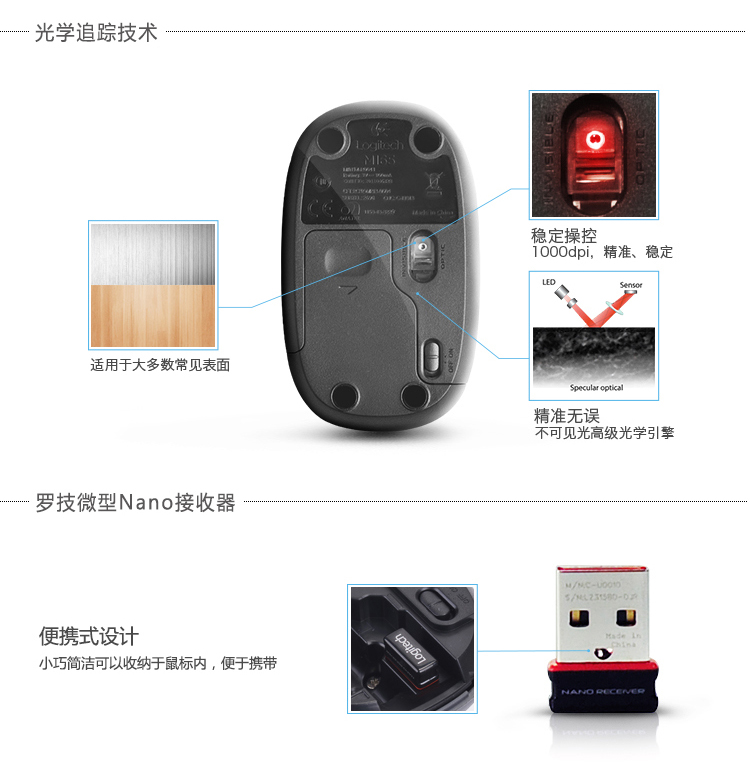 罗技（Logitech） M165 无线鼠标 黑色