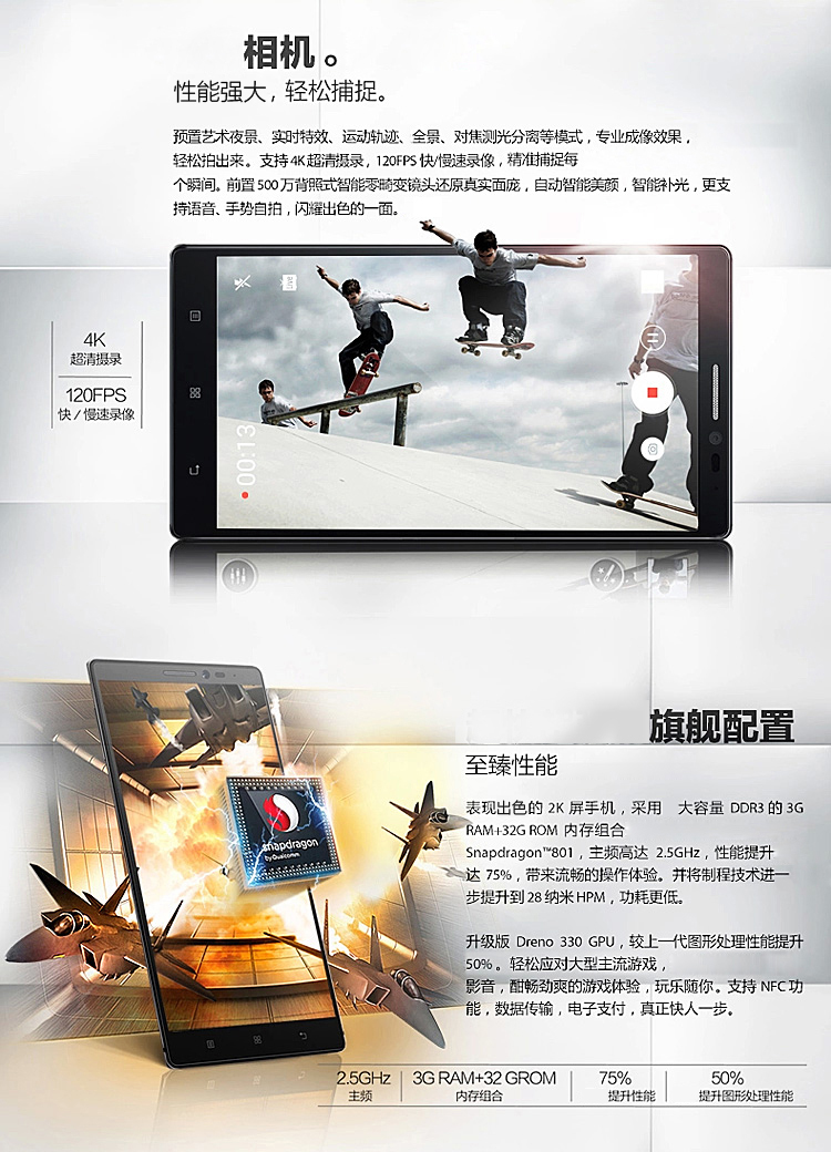 联想 (Lenovo) VIBE Z2 Pro (K920) 燿世金 移动4G手机 双卡双待