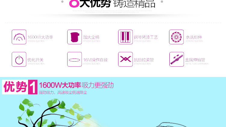海尔（Haier）吸尘器 ZW1608 家用高端 强力吸力静音无耗材
