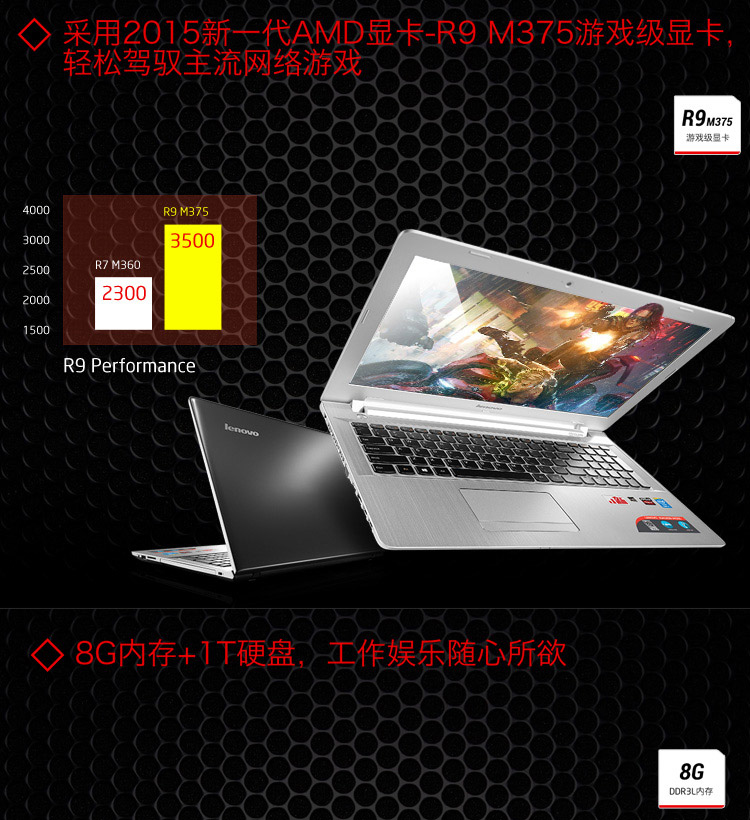 联想(Lenovo)小新V4000Bigger版15.6英寸性能笔记本电脑（i7-5500U8G1TR9-M3752G独显Win10）黑色