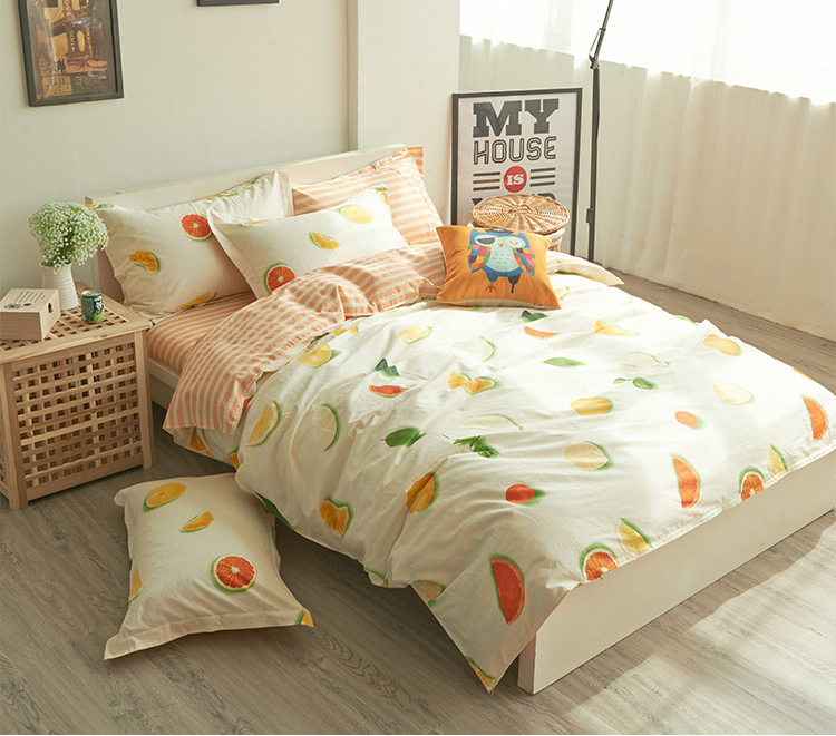 九洲鹿家纺 高支高密四件套全棉床上用品斜纹印花双人套件 果缤纷 1.