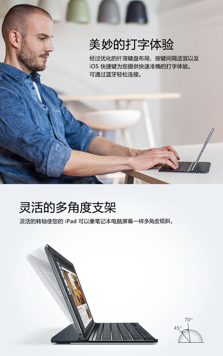 罗技（Logitech）iK1061 带磁力夹的键盘盖 银色(适用于iPad  air2)