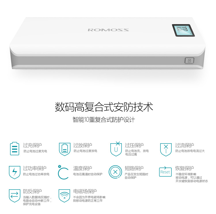 
                                        罗马仕（ROMOSS）sense6Plus 移动电源/充电宝20000毫安 苹果/安卓手机/平板通用 数显屏 聚合物电芯 白色                