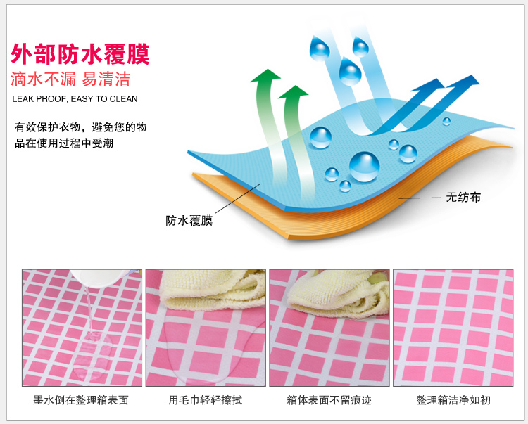 
                                        【京东超市】百草园 粉格收纳箱整理箱 衣服杂物收纳盒储物箱 30L+60L+60L 2大1中 3个装                
