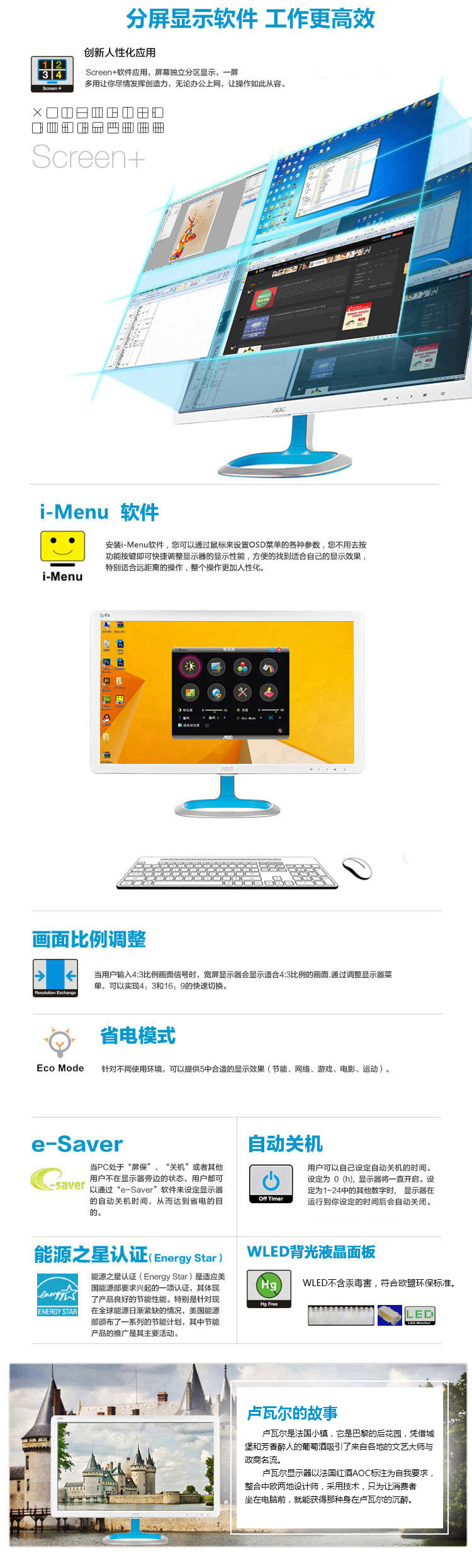 AOC LV222WIM6 21.5英寸净蓝光爱眼不闪屏IPS-ADS广视角游戏电竞显示器(HDMI)